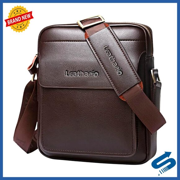 Vegan Leather Crossbody Messenger Bag for Work Travel Business Essentials